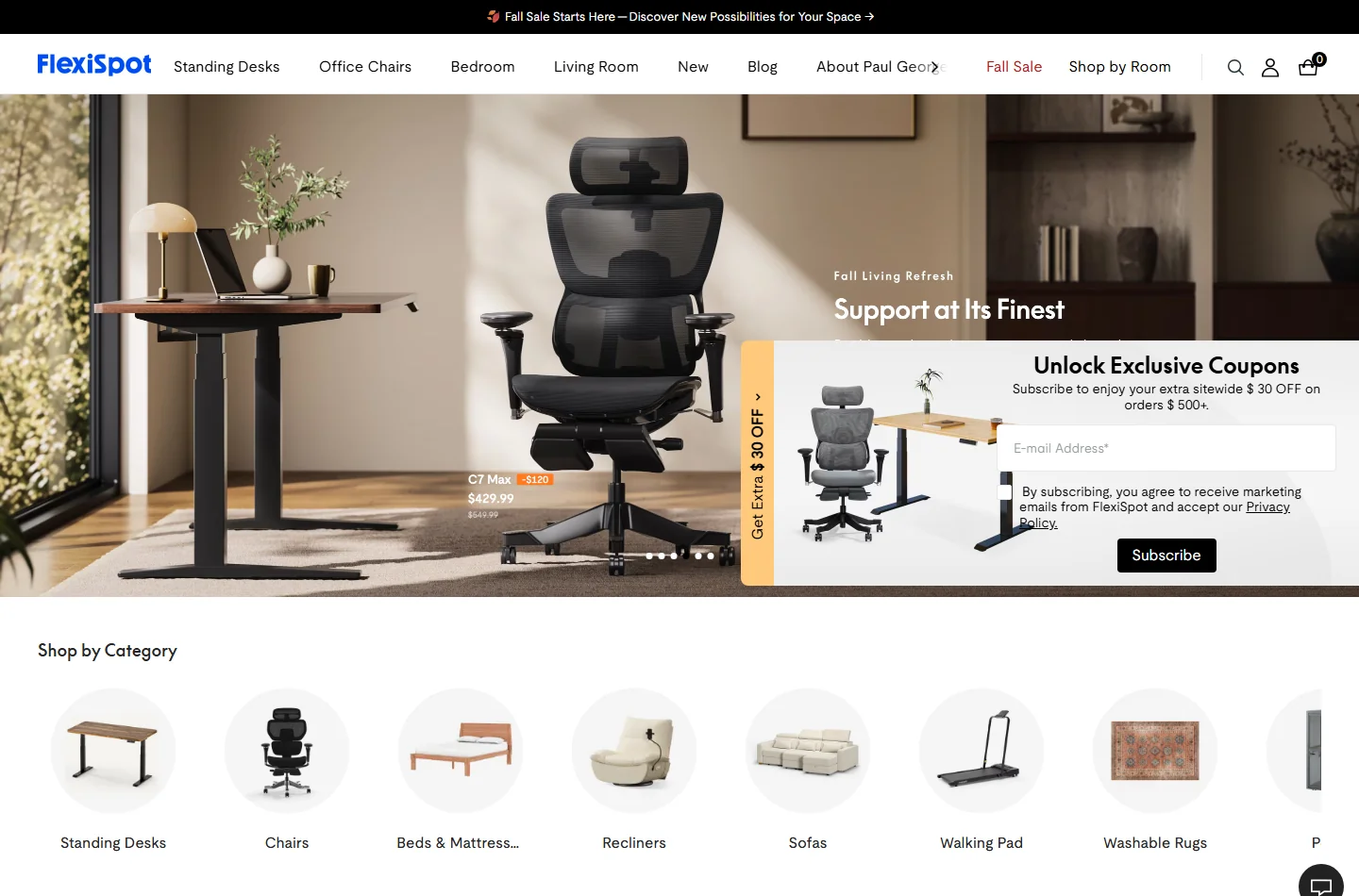 FlexiSpot 官方网站首页截图